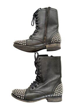 Steve Madden "Tarnney" Black Leather Studded Combat Boots Sz 7.5